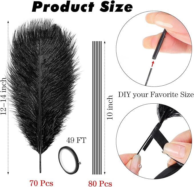 Hanaive 150 Pcs Ostrich Feathers Set Bulk Plumes 12-14 Inch 70 Pcs Large - Image 2