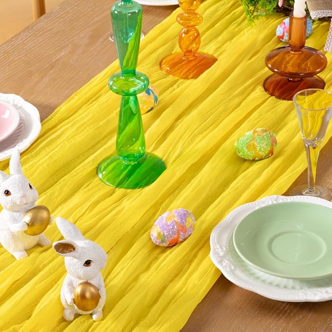 Lemon Yellow Cheesecloth Table Runner Fall Table Runner Boho Gauze 120 Inches - Image 2