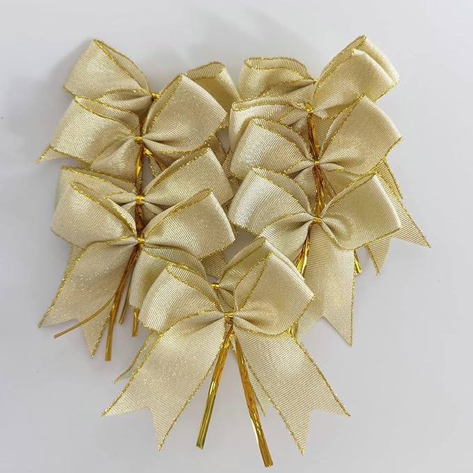 50pcs 3-1/2" White Gold Bows - Image 7
