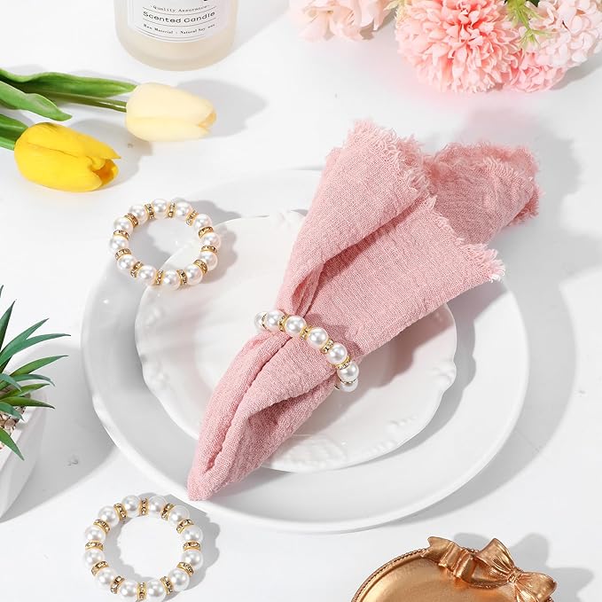 60 Pcs Wedding Pearl Napkin Rings, Pearl Napkin Rings Napkin Ring Holder - Image 7
