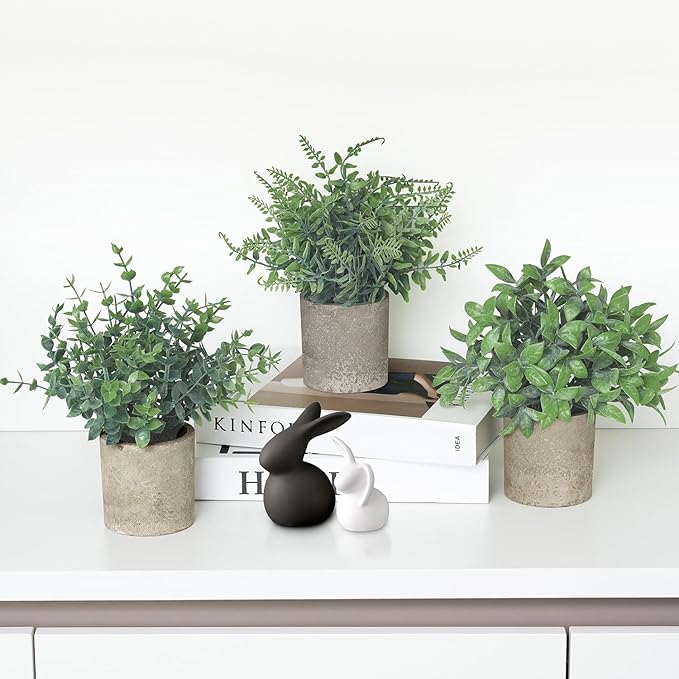 3 Pack Small Fake Plants, Artificial Eucalyptus, Boston Fern & Boxwood Leaves - Image 4