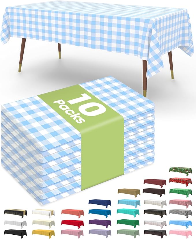 Pureegg Plastic Table Cloth Disposable 10 Pack, 54 x 108 Inch Table Cloths by Pureegg