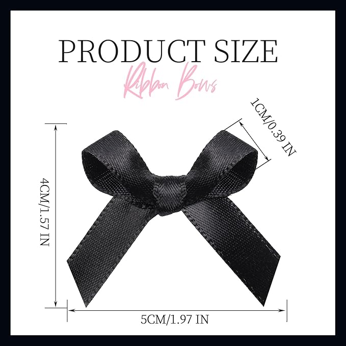 YGDZ 50 PCS Mini Black Bows, Small Stain Ribbon Black Bow - Image 3