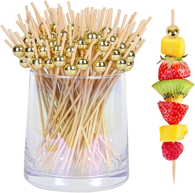 300Pcs Fancy Toothpicks for Appetizers, 4.7Inch Gold Pearl Cocktail Picks For by Unknown