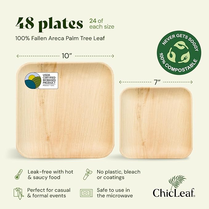 Chic Leaf Compostable & Biodegradable Palm Leaf Disposable Bamboo Plates - Image 2