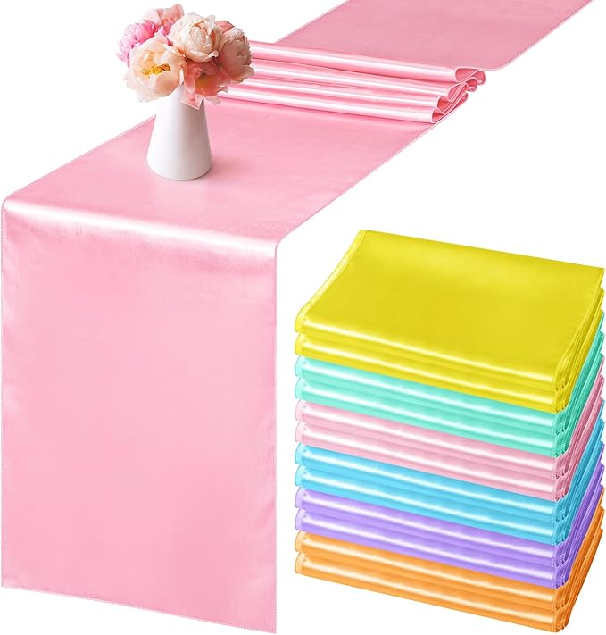 Aneco 12 Pack Satin Table Runner 12 x 108 Inch Pastel Rainbow Long Wedding by Aneco