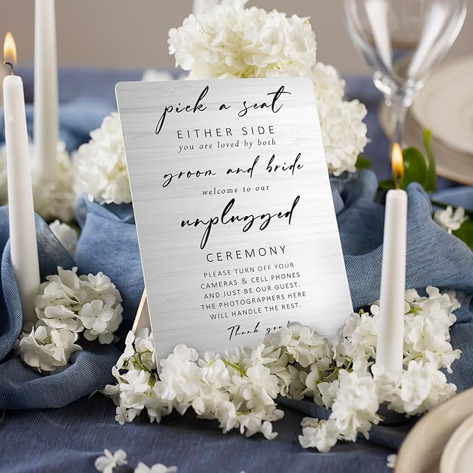 Unplugged Ceremony Sign for Wedding, Wooden Wedding Sign Stand 5x7inch - Image 2