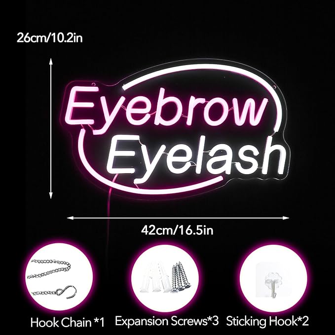 Eyebrows Eyelash Neon Sign, Girls Makeup Room Bedroom Beauty Salon Eyelash - Image 7