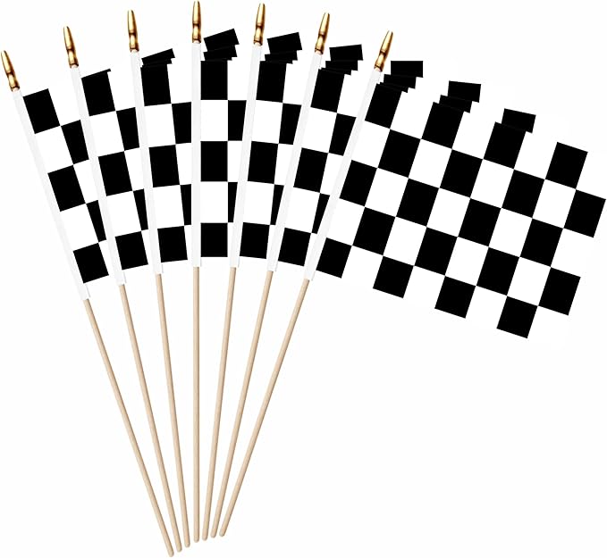 20 Pack Checkered Black and White Racing Mini Stick Flags Small Miniature by LUSEOAN