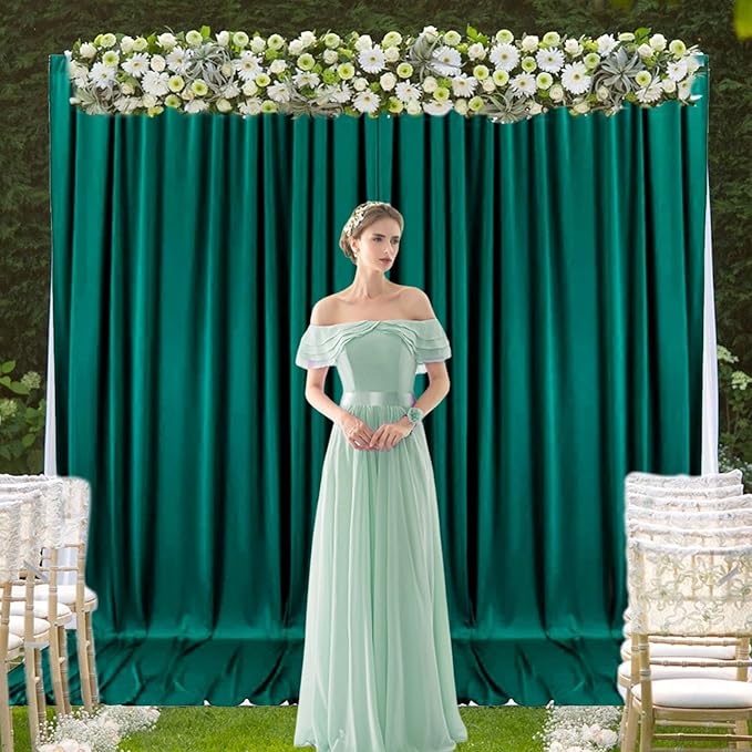 2 Panels Deep Green Backdrop Curtain, 10 x 7 Feet Background Curtains - Image 4