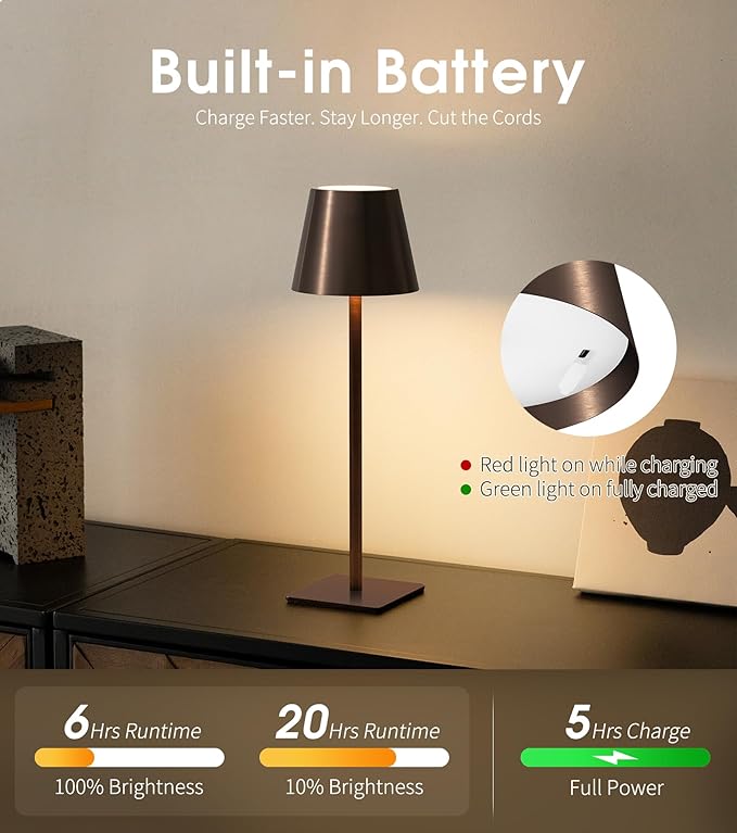UME 3 Pack Cordless Table Lamp, Battery Operated Lamp - Image 5