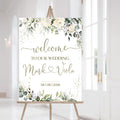 Welcome Wedding Sign Personalized, Minimalist Ivory Floral Wedding Sign by CENOVACY