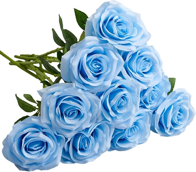Artificial Rose 10pcs Open Flower Bouquet Faux Rose Stems by IUKnot