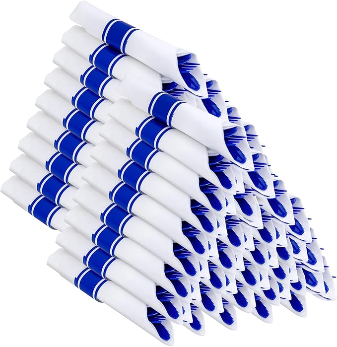 400PCS Pre Rolled Blue Plastic Silverware Sets by Joyido