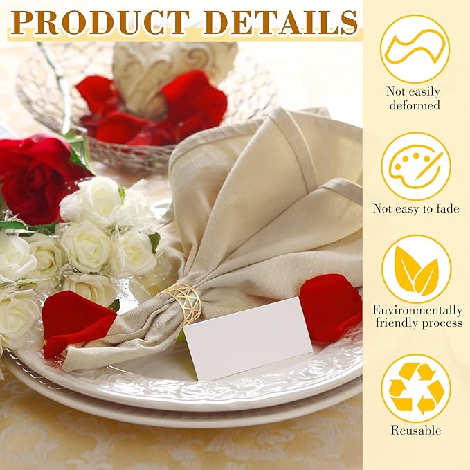 Bokon 50 Pcs Gold Napkin Rings Metal Leaf Napkin Holders Delicate Rings Bulk - Image 3