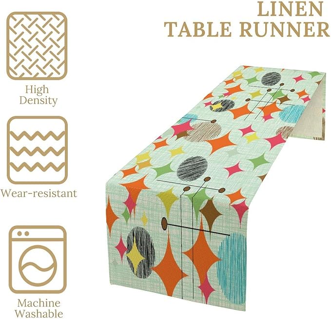 Mid Century Table Runner, Abstract Retro Modern Geometric Colorful Stripe - Image 3