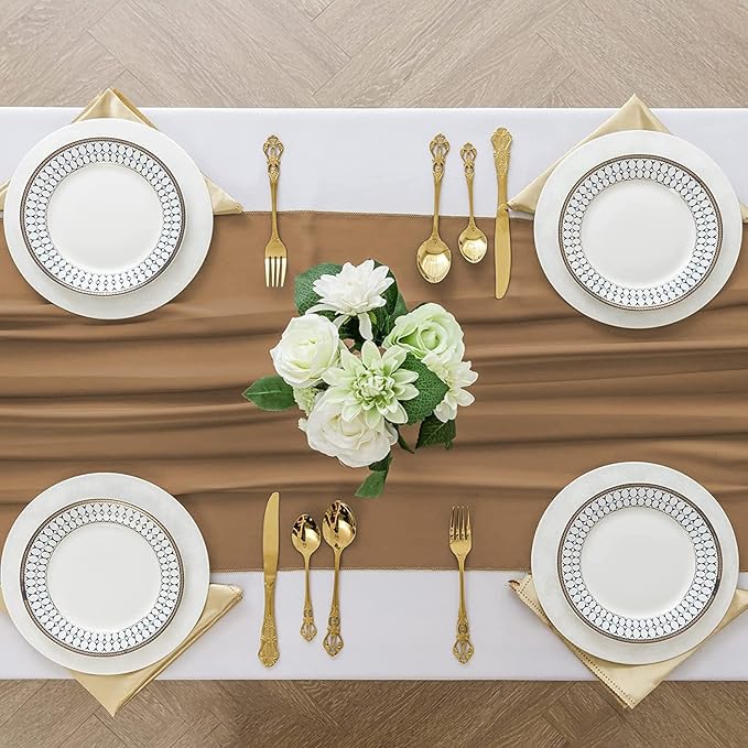 2 Pack 10 Ft Chiffon Table Runner Brown Gauze Long Table Runners 27x120 Inches - Image 4