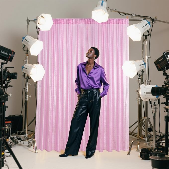 Matte Pink Sequin Backdrop Curtain 4 Pieces 2FTx8FT Glitter Photography Backdrop - Image 8