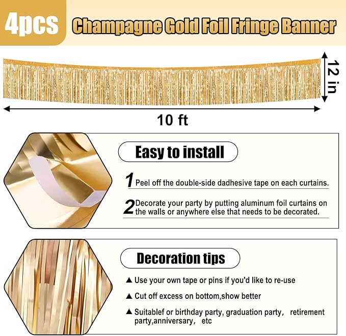 4 Pack 10 Feet Rainbow Foil Fringe Garland Metallic Tinsel Streamers Banner - Image 2