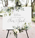 Personalized Wedding Welcome Sign, Elegant Greenery Eucalyptus Wedding Sign by CENOVACY