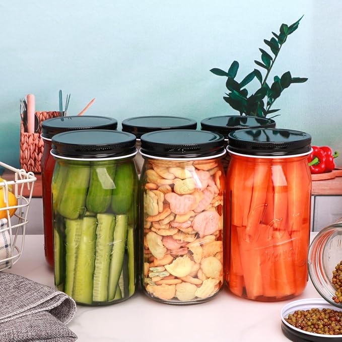QAPPDA Wide Mouth Mason Jars 32 oz 12 Pack, Large Glass Jars Canning Jar - Image 4