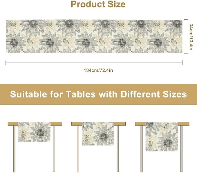 Chrysanthemum Vintage Floral Table Runner, Elegant Grunge Green Sunflower - Image 3