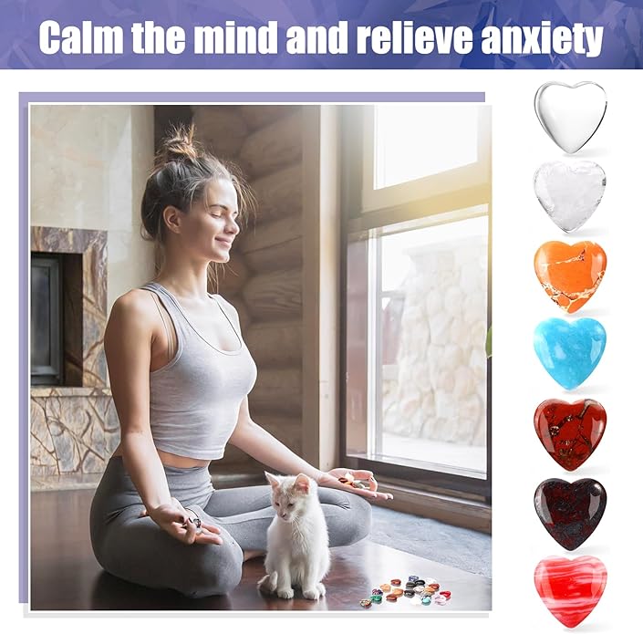 100PCS Worry Stones Heart Shape Healing Crystals, Anxiety Crystal Bulk 0.8 Inch - Image 6