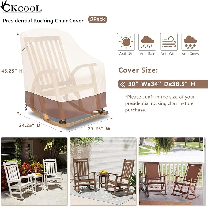Okcool Patio Rocking Chair Cover 2-Pack, Rocking Chair Covers - Image 2