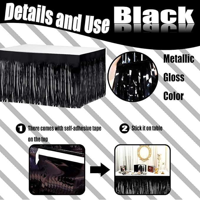 4 Pack 29x108 Inch Metallic Foil Fringe Tinsel Table Skirts - Image 3