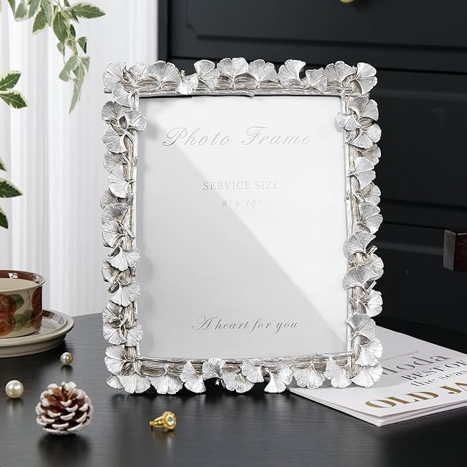 Cuspin Silver 8x10 Picture Frame, Vintage Silver Ornate Leaf Textured - Image 3