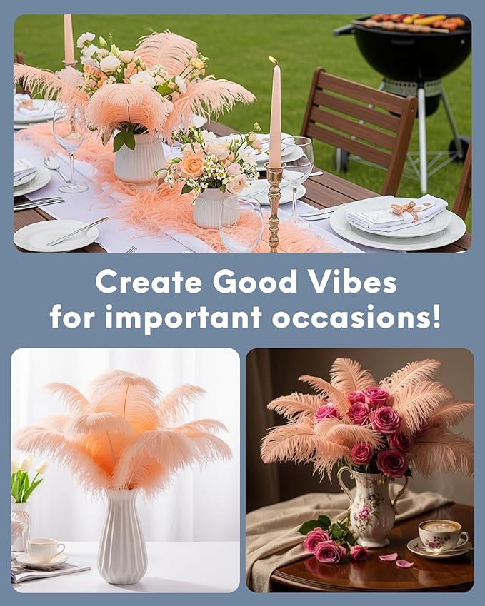 NEWONG 30pcs Champagne Ostrich Feathers Natural Bulk 11-14inch Vase Craft - Image 3