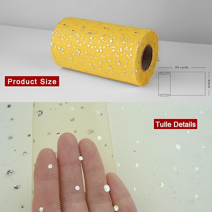 Glitter Tulle Rolls, 6” by 50 Yards Sequin Tule Netting Fabric Tulle - Image 3