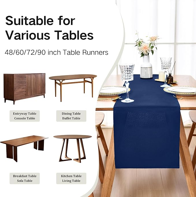 Farmhouse Navy Blue Table Runner Dining Table Runners 60 Inches Long Coffee - Image 5
