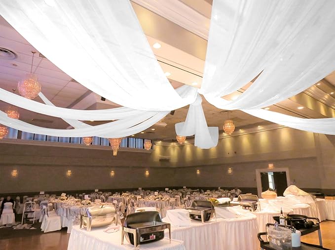 6 Panels White Ceiling Drapes for Wedding 5ftx30ft Ceiling Drapes Wedding Arch - Image 6