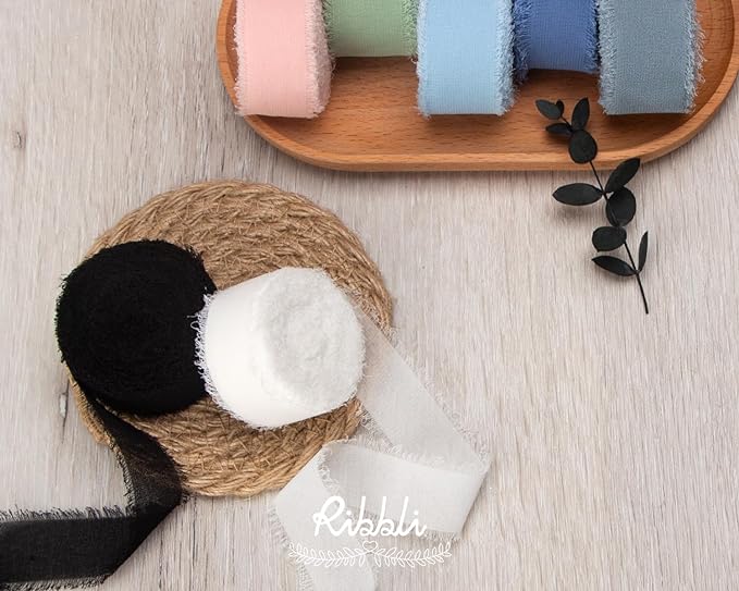 Ribbli Black Ribbon 1 Inch x 3 Rolls Total 24 Yards Handmade Fringe Chiffon - Image 5