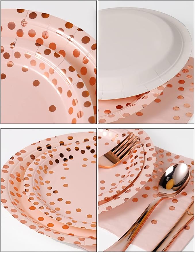 141 Pieces Pink and Rose Gold Party Supplies, Party Dinnerware Sets Include - Image 2