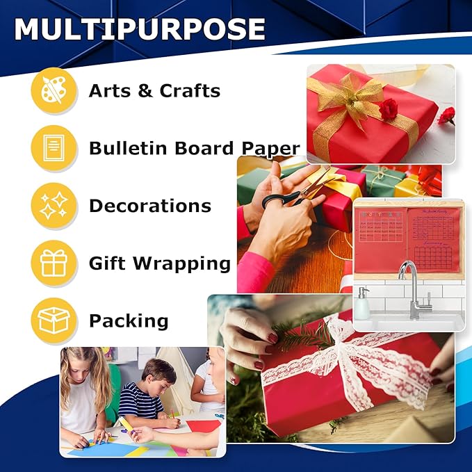 Vanhench 30"×1200" Red Wrapping Paper Roll, Craft Paper - Image 5
