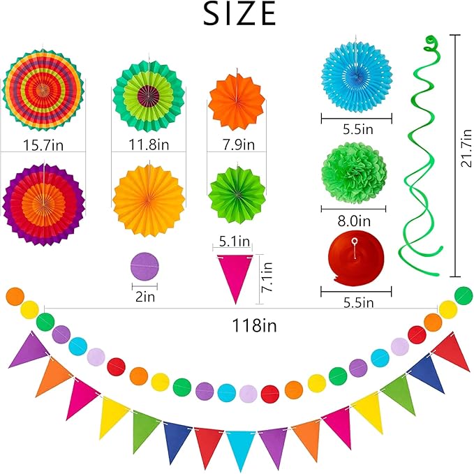 32Pcs Cinco De Mayo Decorations Fiesta Party Decorations Multi-Color Paper Fans - Image 4