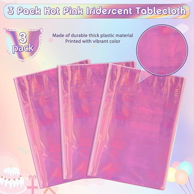 3 Pack Iridescent Plastic Tablecloth, Shiny Disposable Laser Rectangle Table - Image 4