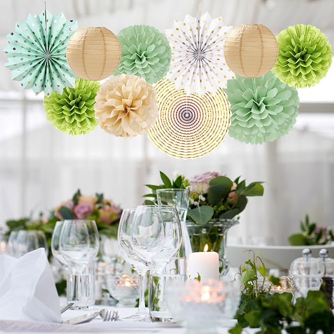 Sage-Olive Green Gold Brown Boho Party-Decorations - Image 5