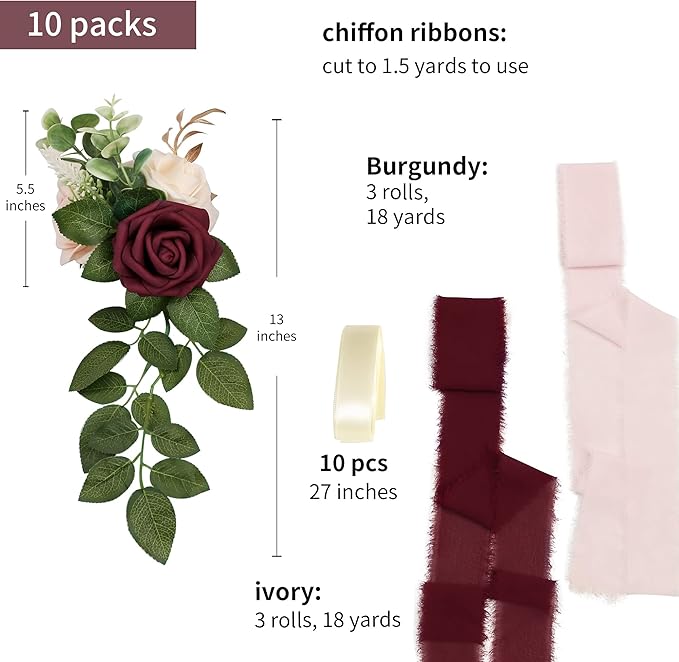 Wedding Aisle Decorations for Wedding Ceremony Set of 10 Pew Flowers for Church - Image 2