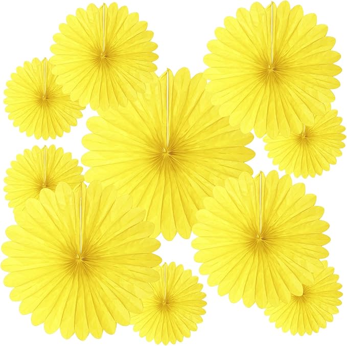 20 Pcs Light Yellow Hanging Paper Fan, Round Paper Fans Decorations Set by Tisspoms