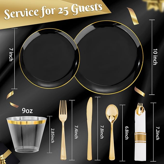 KIRE 175Pcs Black Plates Disposable - Image 3