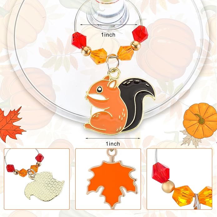 Sasylvia 8 Pieces Thanksgiving Fall Wine Glass Charms Fall Glass Markers - Image 3
