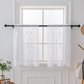 VISIONTEX White Sheer Voile Curtains, Decorative Leaves Embroidery Faux Linen by VISIONTEX