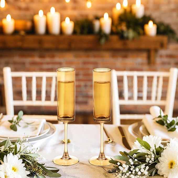 12 Pieces Amber Champagne Flutes 6 OZ Straight Sided Wine Glasses Champagne - Image 3