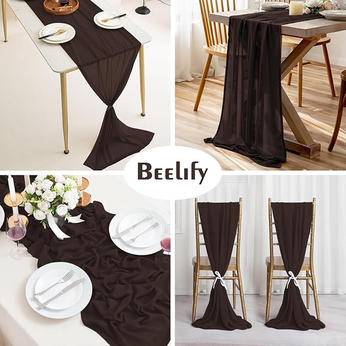 2 Pack 10 Ft Chiffon Table Runner Coffee Gauze Long Table Runners 27x120 Inches - Image 3