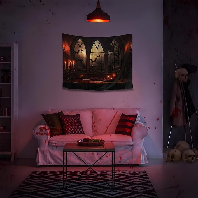 QGHOT Halloween Tapestry Wall Hanging Horror Castle Window Tapestry Gothic - Image 5