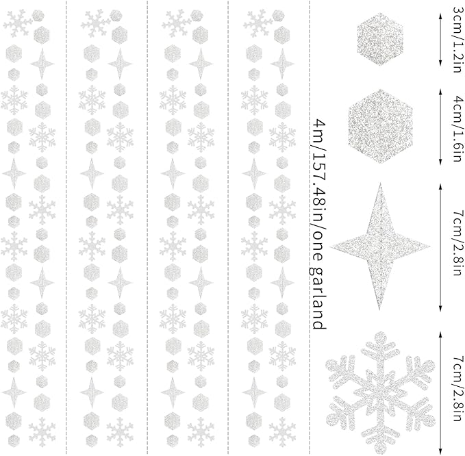 Snowflake-Snow White-Silver Christmas Party-Decorations Streamers - 52Ft White - Image 2