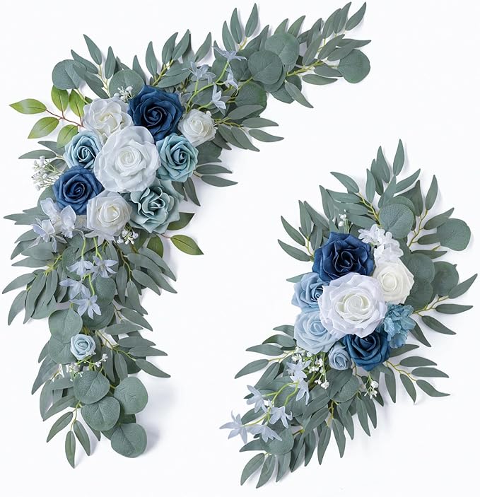 ponatia Wedding Arch Flowers, Artificial Dusty Blue Flowers & Welcome Signs by ponatia